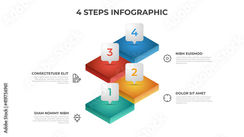 4 steps infographic element template with 3 stack of stairs, layout vector for presentation, diagram, chart, etc