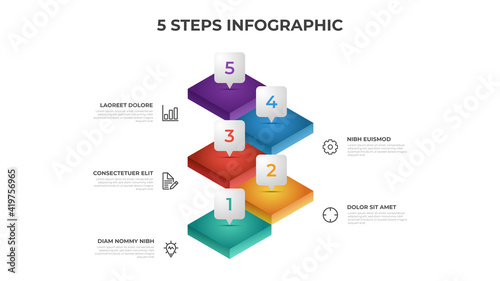 5 steps infographic element template with 3 stack of stairs, layout vector for presentation, diagram, chart, etc