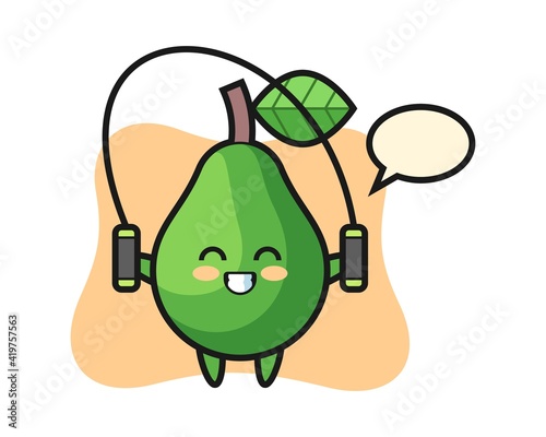 Avocado character cartoon with skipping rope