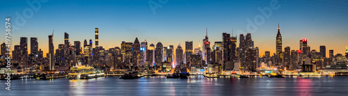 Ultra wide panorama image of Manhattan  New York early in the morning.