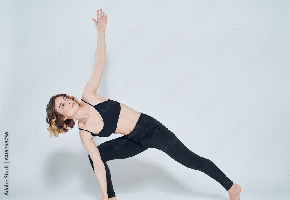 Yoga lunges forward right leg woman sport gymnastics Yoga lunges forward right leg woman sport gymnastics