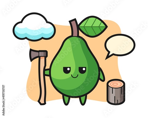 Character cartoon of avocado as a woodcutter