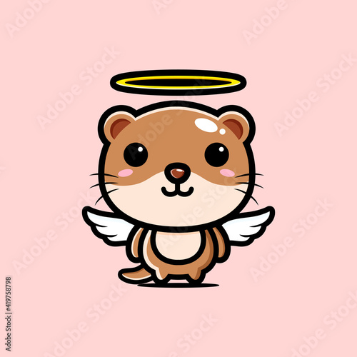 Vector design of cute cartoon animal otter being an angel