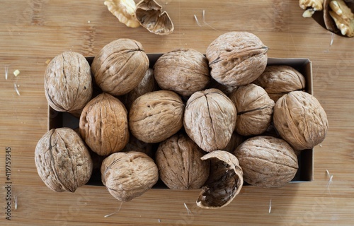 walnuts on a wooden table close up