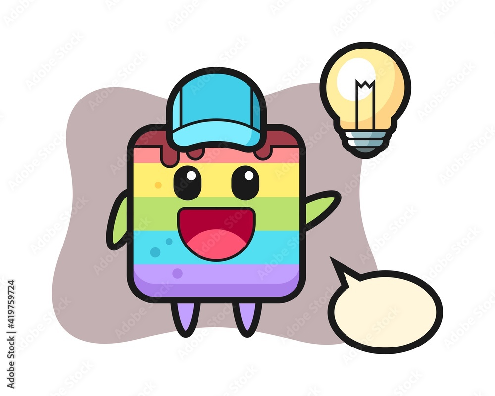 Naklejka premium Rainbow cake character cartoon getting the idea