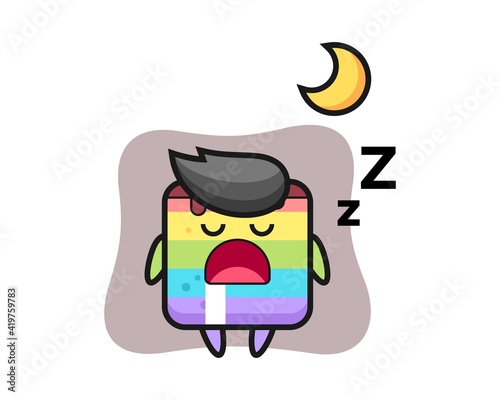 Rainbow cake character illustration sleeping at night