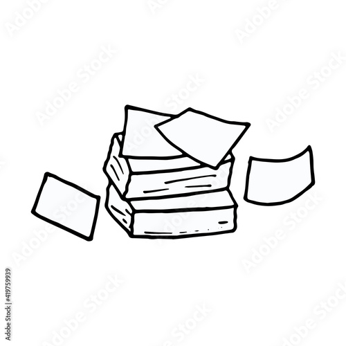 pile of paper isolated on white background. paper icon. paper heap vector illustration. office stationery. hand drawn vector. doodle art for logo, label, sticker, clipart, cover, poster, banner. 