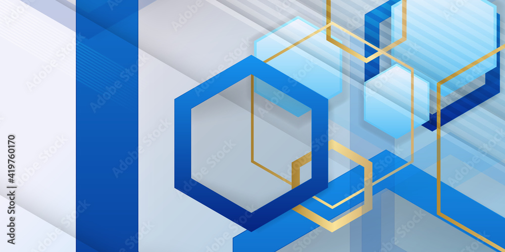 Abstract digital hexagon background with blue color and golden lines. Suit for technology corporate business Abstract digital hexagon background with blue color and golden lines. Suit for technology corporate business