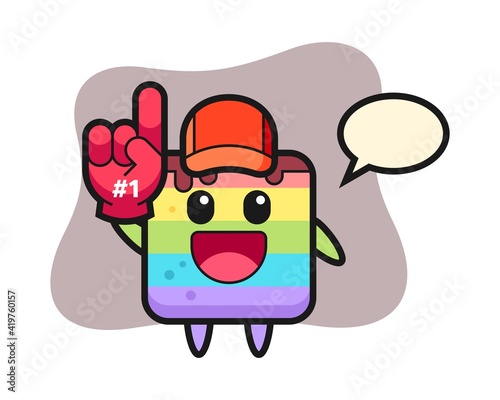 Rainbow cake illustration cartoon with number 1 fans glove