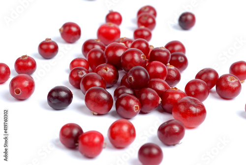 Fresh cranberries on a white background