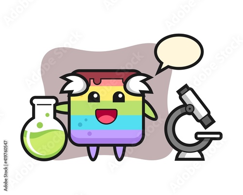 Mascot character of rainbow cake as a scientist
