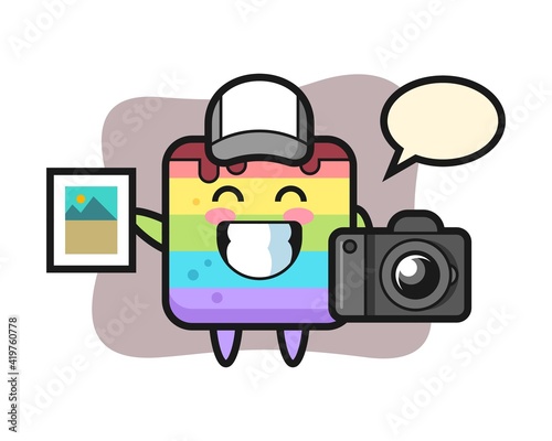 Character illustration of rainbow cake as a photographer