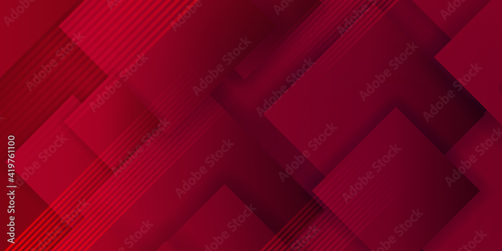 Obraz premium Red abstract futuristic background with square shape background and stripes. Square shapes composition geometric abstract background. 3D shadow effects and fluid gradients. Modern overlapping forms