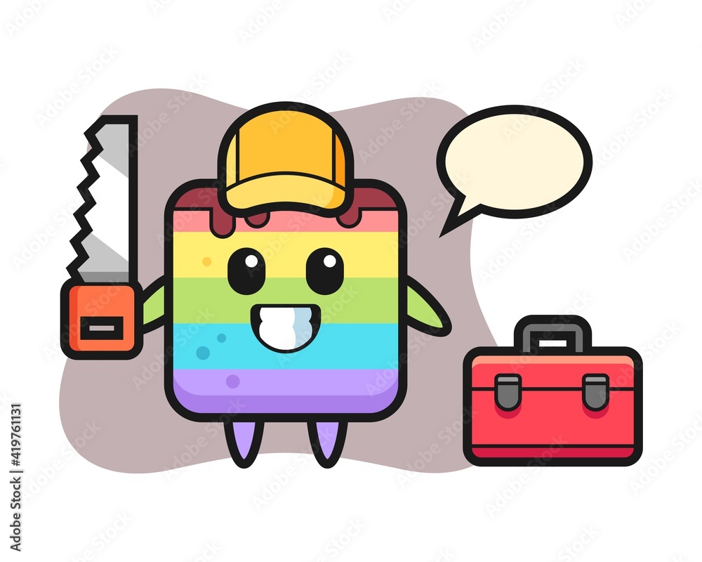 Illustration of rainbow cake character as a woodworker Illustration of rainbow cake character as a woodworker