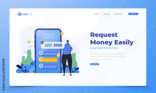 A man request money easily using financial mobile application concept