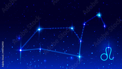 Constellation leo zodiac sign in night starry sky