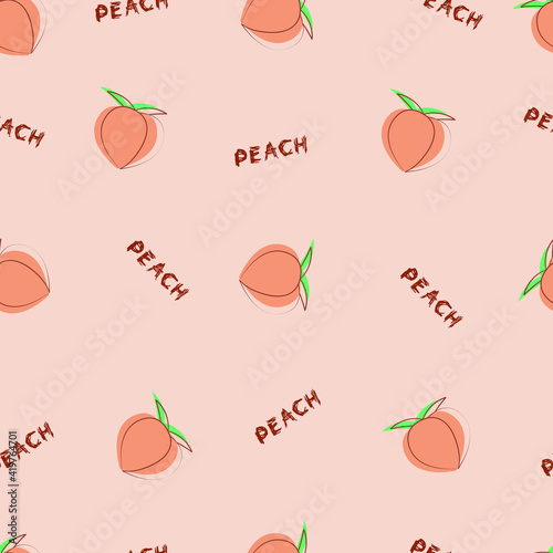 seamless pattern with peaches and leaves, delicate background