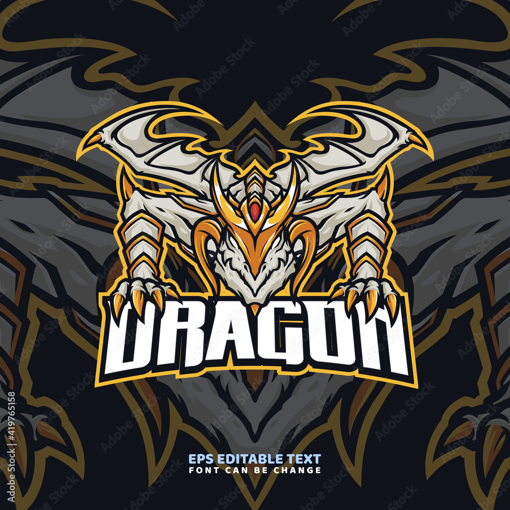 Gold Dragon Mascot logo Template
