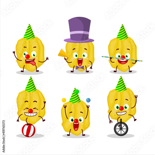 Cartoon character of yellow habanero with various circus shows