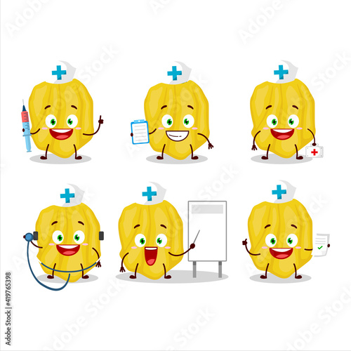 Doctor profession emoticon with yellow habanero cartoon character