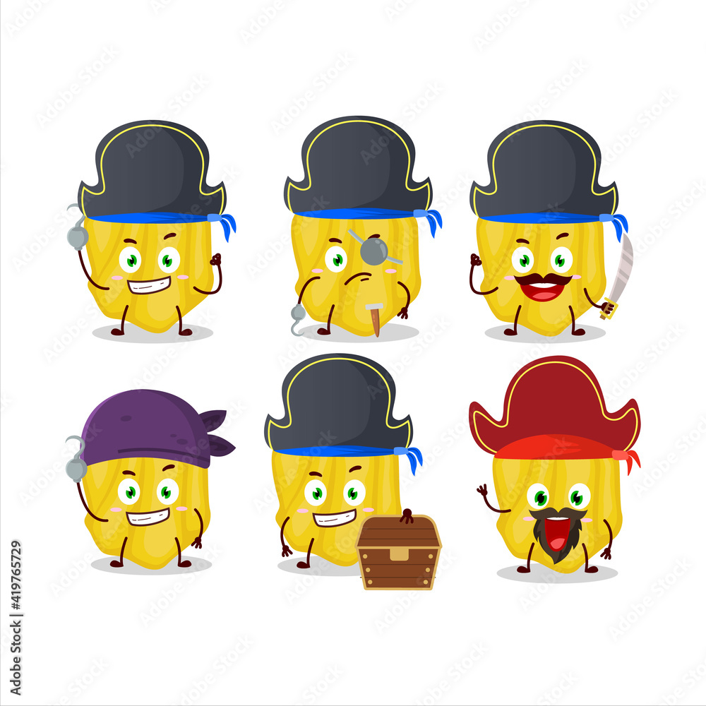 Cartoon character of yellow habanero with various pirates emoticons Cartoon character of yellow habanero with various pirates emoticons