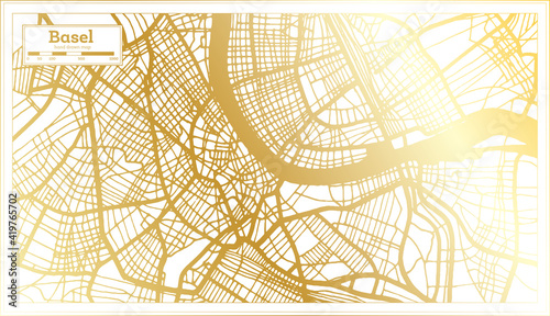Basel Switzerland City Map in Retro Style in Golden Color. Outline Map.