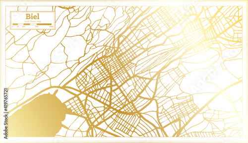 Biel Switzerland City Map in Retro Style in Golden Color. Outline Map.
