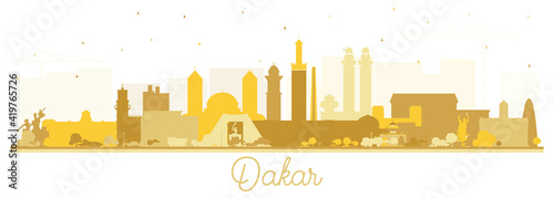 Dakar Senegal City Skyline Silhouette with Golden Buildings Isolated on White.