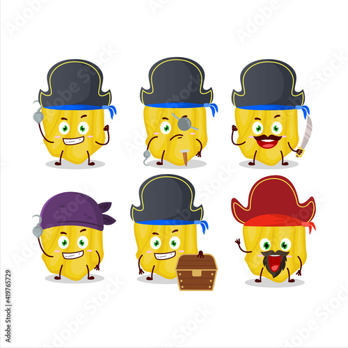 Cartoon character of yellow habanero with various pirates emoticons
