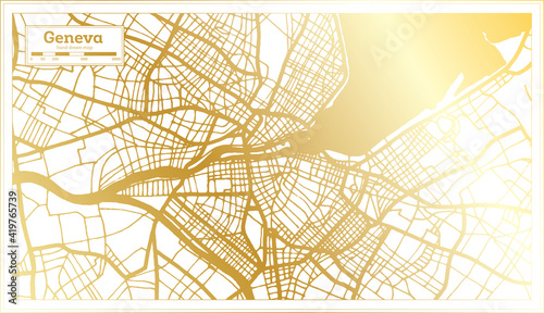 Geneva Switzerland City Map in Retro Style in Golden Color. Outline Map.