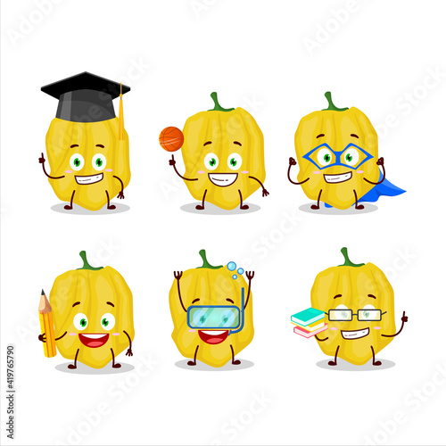 School student of yellow habanero cartoon character with various expressions