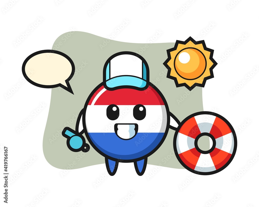 Cartoon mascot of netherlands flag badge as a beach guard Cartoon mascot of netherlands flag badge as a beach guard