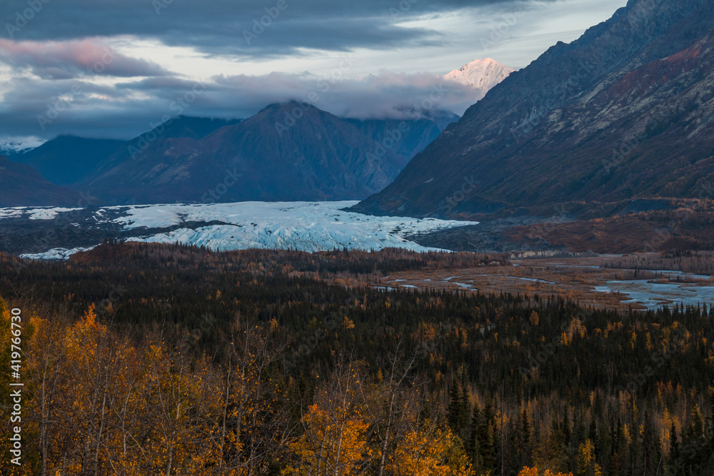 dramatic autumn landscape photo of the Matanuska glacier in Alaska.