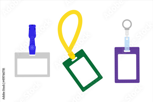 Name tag badges in different colors.
