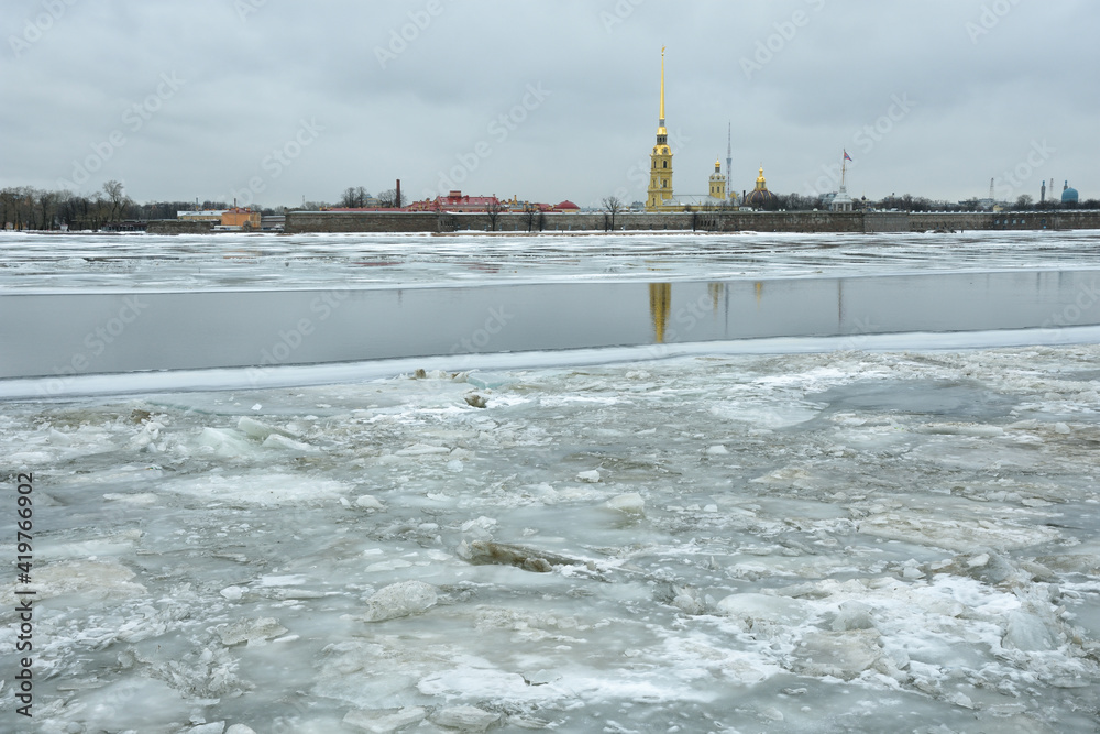 Melting ice on the Neva River.