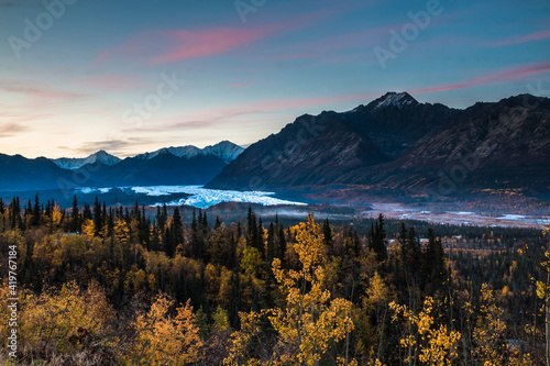 dramatic autumn landscape photo of the Matanuska glacier in Alaska.