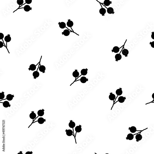 Floral Seamless pattern texture with wild rose black berries. White background.