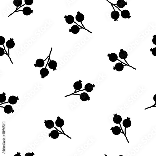 Floral Seamless pattern texture with wild rose black berries. White background.