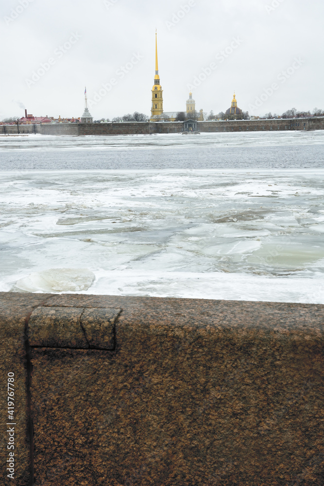 Melting ice on the Neva River.