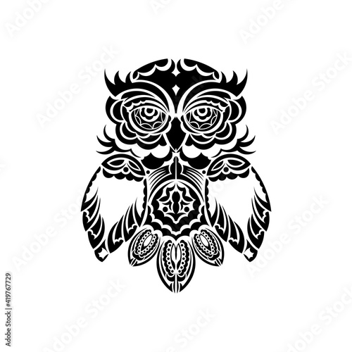 Owl from patterns. Good for tattoos or prints. Vector