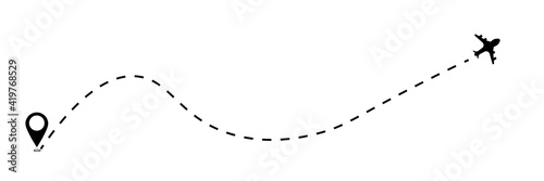 Airplane dotted route line the way airplane. 