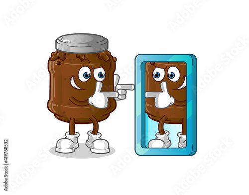chocolate jam looking into mirror cartoon. cartoon mascot vector