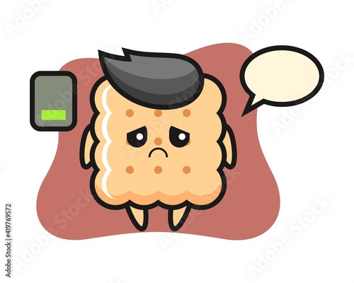 Cracker mascot character doing a tired gesture
