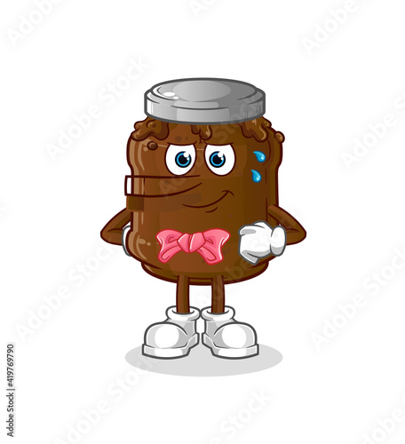 chocolate jam lie like Pinocchio character. cartoon mascot vector