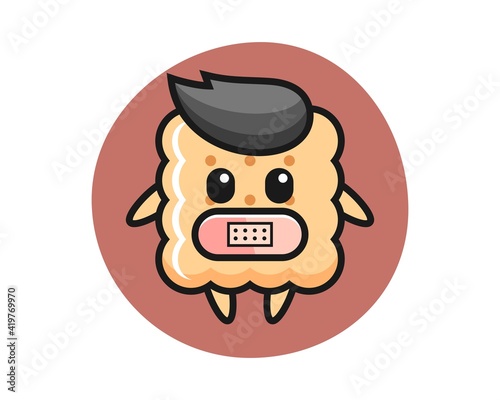 Cartoon illustration of cracker with tape on mouth