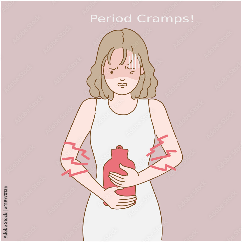 Women menstrual pain. Painful periods and menstrual. Woman having