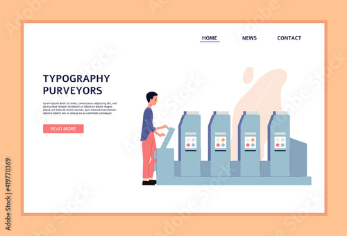 Website banner for services of typography purveyors flat vector illustration.