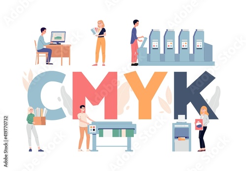 Vector illustration with concept of printing house or industrial print production