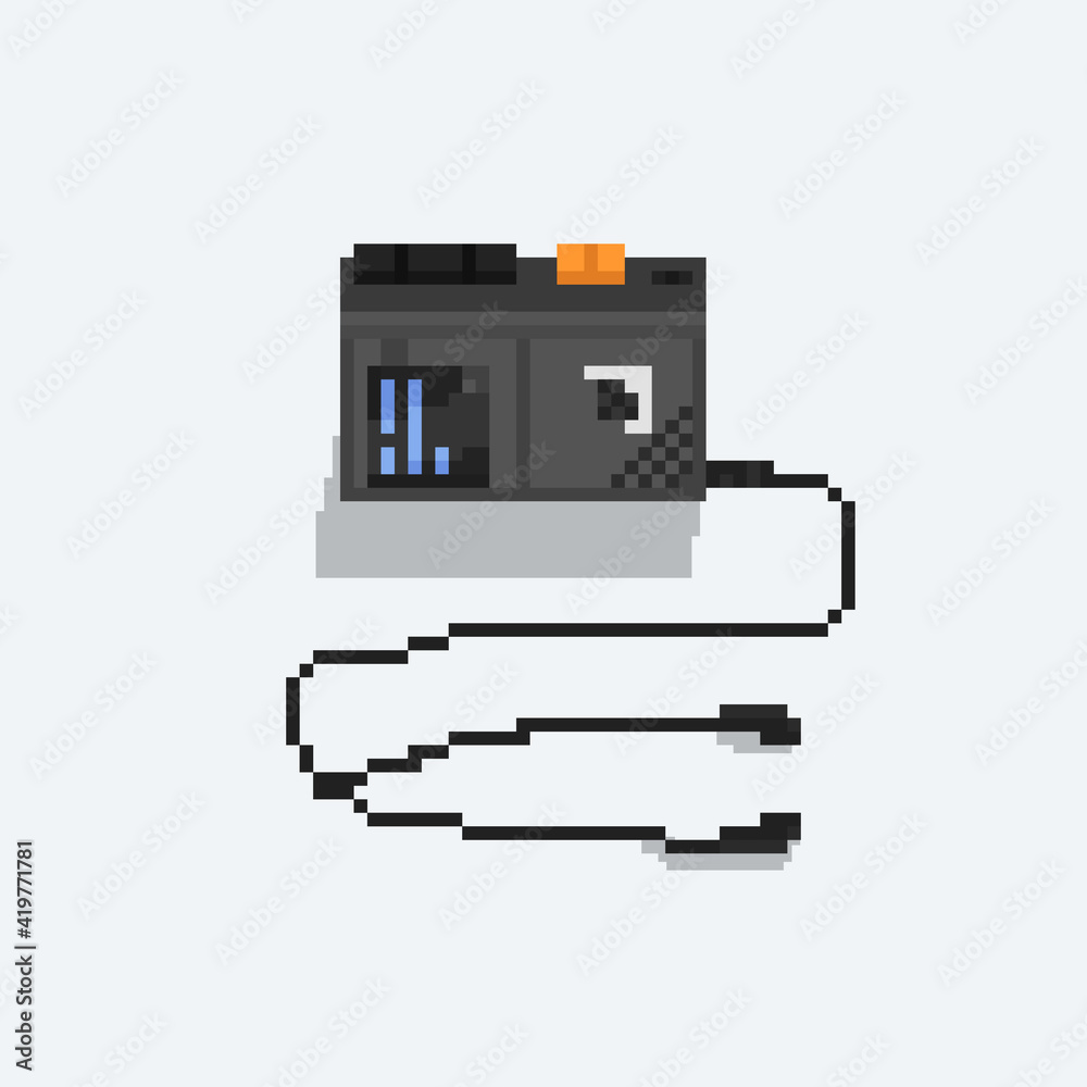 Pixel art tape cassette player with headphone. Pixel art tape cassette player with headphone.