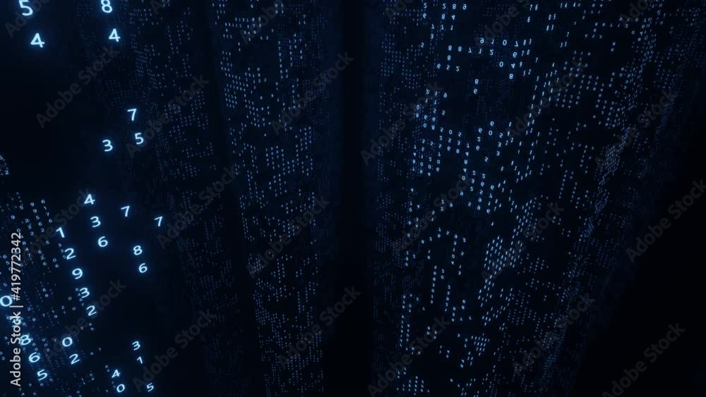 Digital flying background loop. A network of binary data code. Big data ...